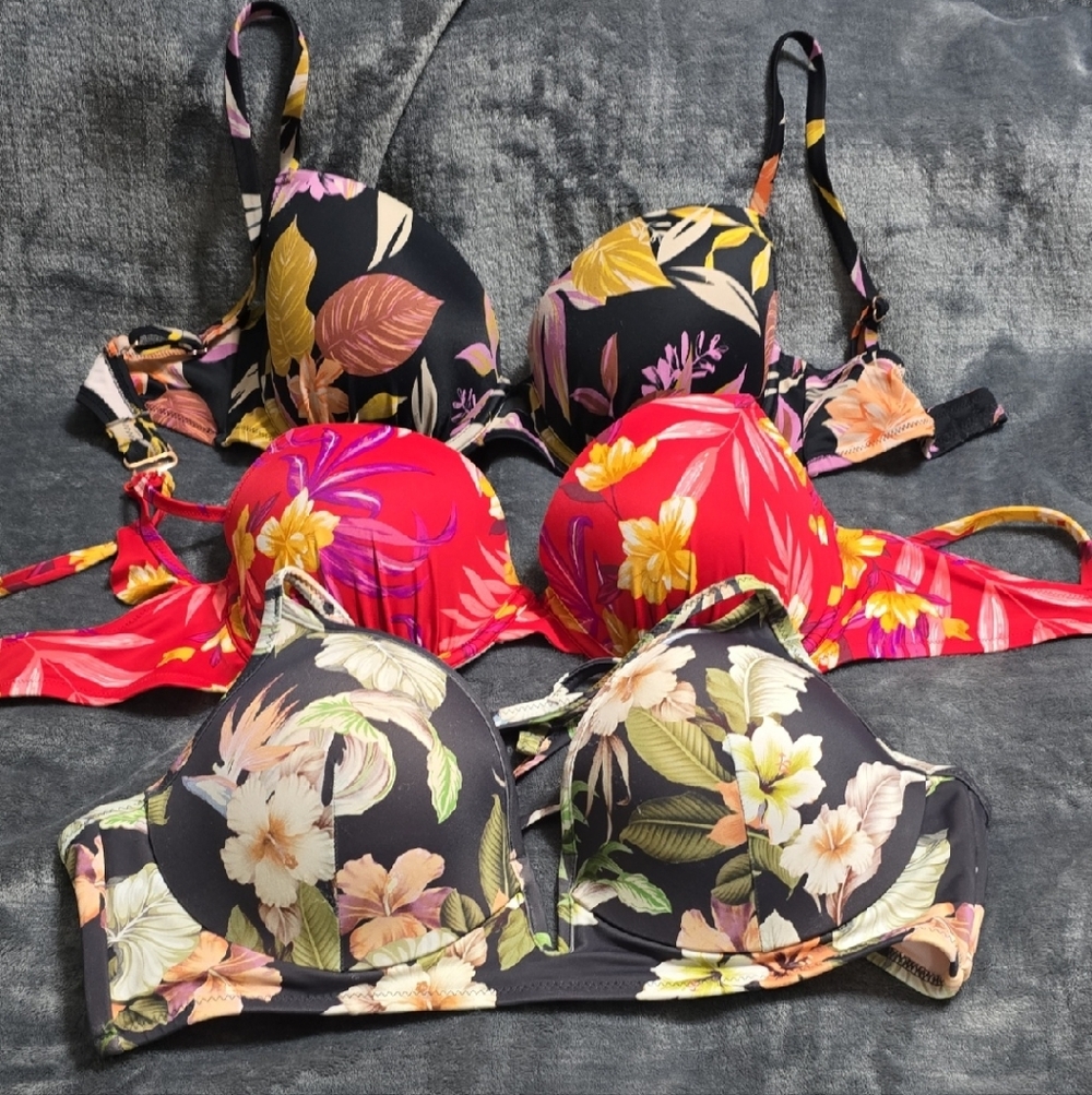 Shade & Shore Floral Swim Tops - Black, Red, and Black
